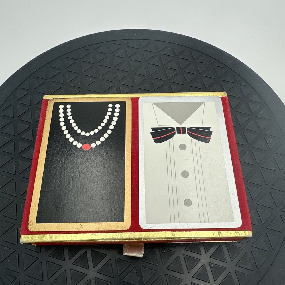 Vtg Congress Double Deck Boxed Playing Cards Formal Bow Tie Black Dress Pearls